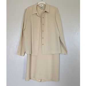 90s Talbots 2 Piece Dress Jacket Set Beige Career‎ Workwear Suit Women 10 USA